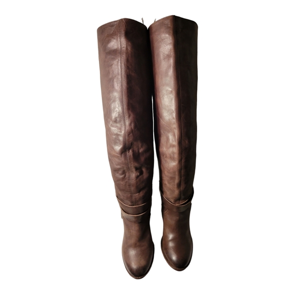 Fergie Varsity Riding Boots Womens Size 8 M Brown Leather Buckles Knee High - Picture 6 of 7